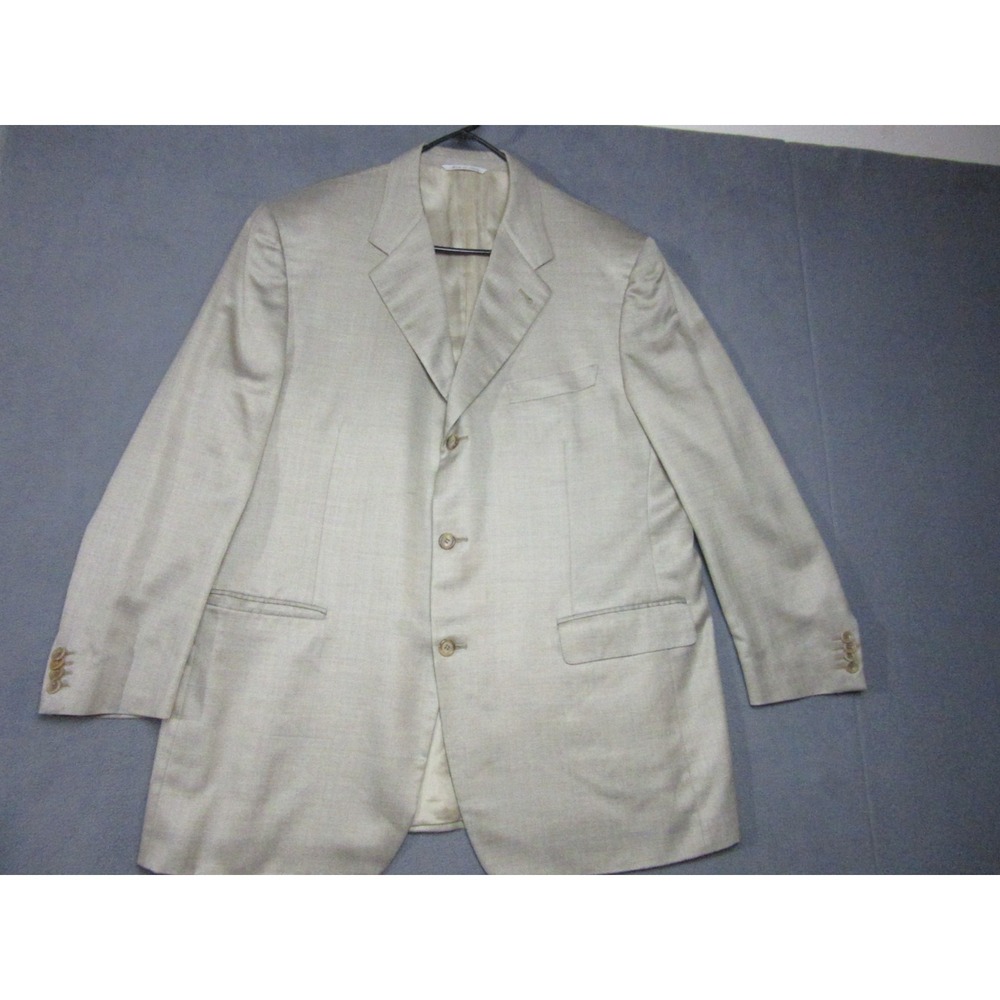 Canali Sport Coat Blazer Men Italian Sz 56R Beige Herringbone Silk Wool Proposta
